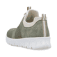 Grüne Rieker Damen Slipper N1370-52 mit einem Gummizug sowie der Extraweite H. Schuh von hinten.