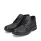 
Graphitschwarze Rieker Herren Schnürschuhe 05102-00 mit einer leichten Sohle. Schuhpaar schräg.