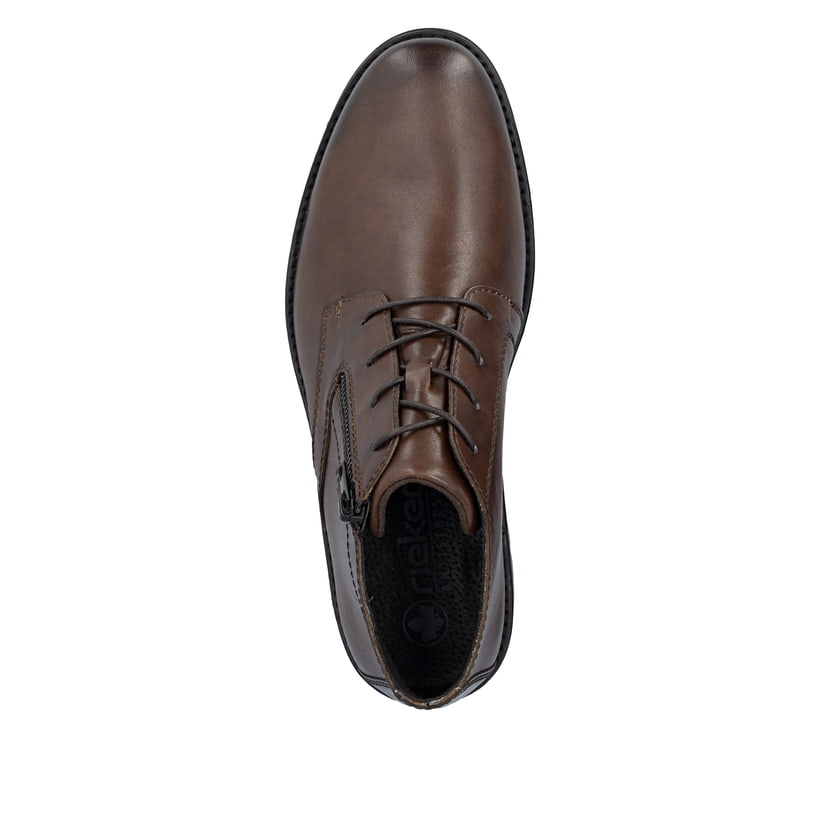 Dunkelbraune Rieker Herren Kurzstiefel 14609-25 aus Glattleder. Schuh von oben.