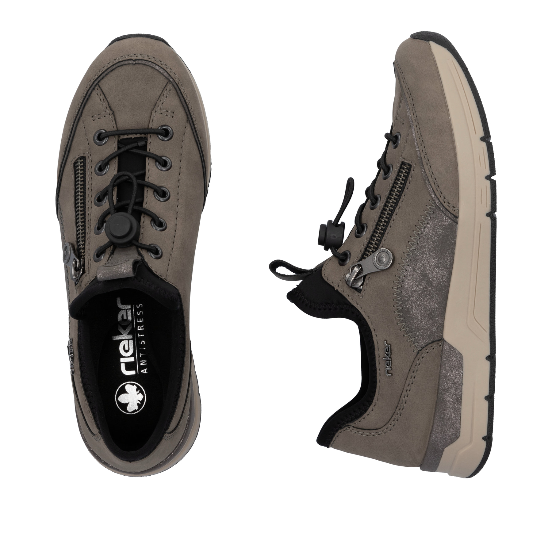 Mocassins Rieker vert-gris  pour femmes 58958-42 avec élastique. Vue d’en haut, allongée.