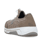 Beige Rieker Damen Slipper 53151-64 mit metallischem Finish sowie einem Gummizug. Schuh von hinten.