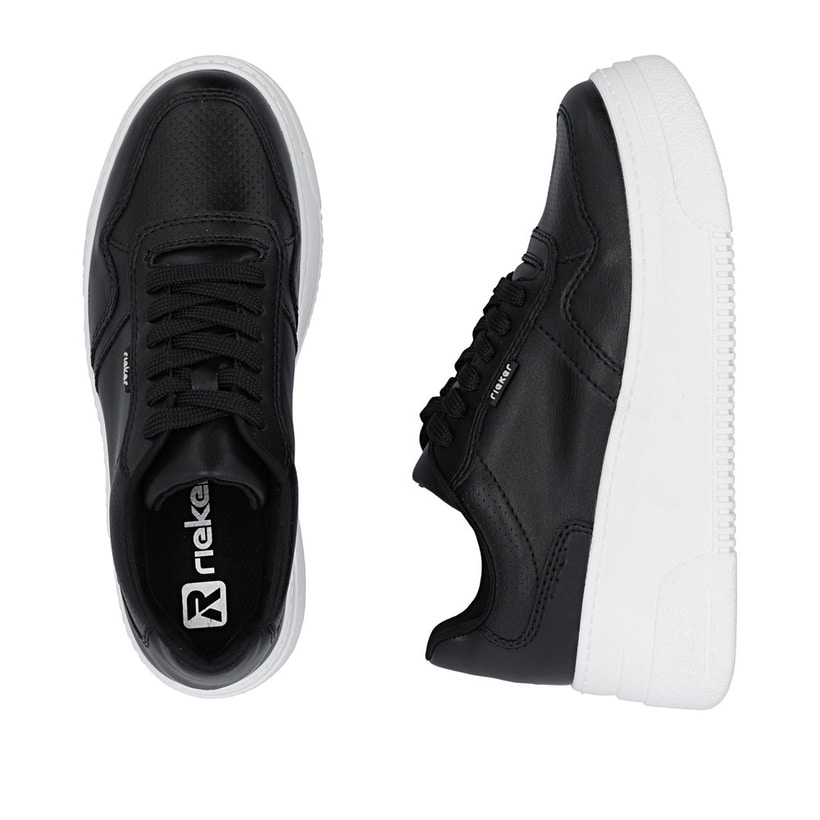 Baskets basses Rieker noires pour femme M7811-00 avec lacets. Chaussure vue de dessus, couchée.