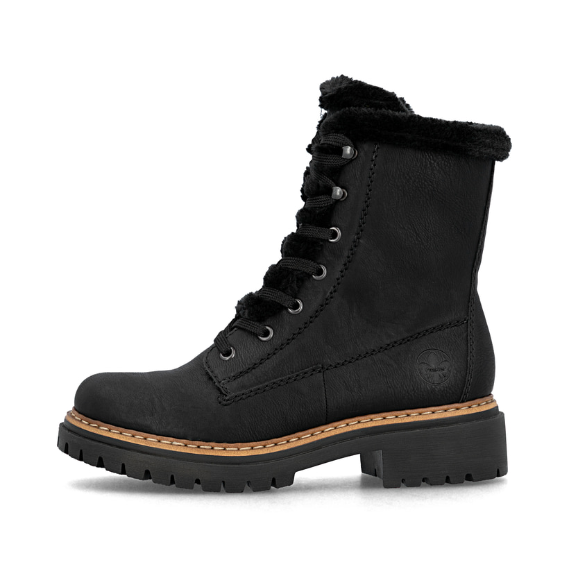 Königsblaue Rieker Damen Biker Boots 72621-14 mit Schnürung und Reißverschluss. Schuh Innenseite