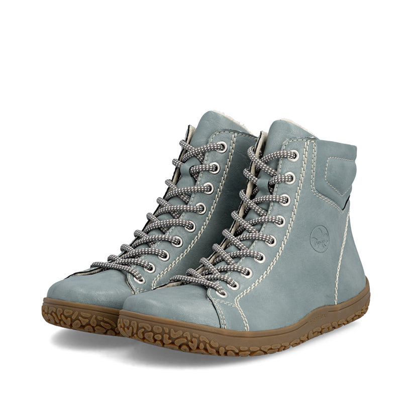 Bottes à lacets Rieker vertes pour femmes 52304-52 avec fermeture éclair. Chaussures inclinées sur le côté.
