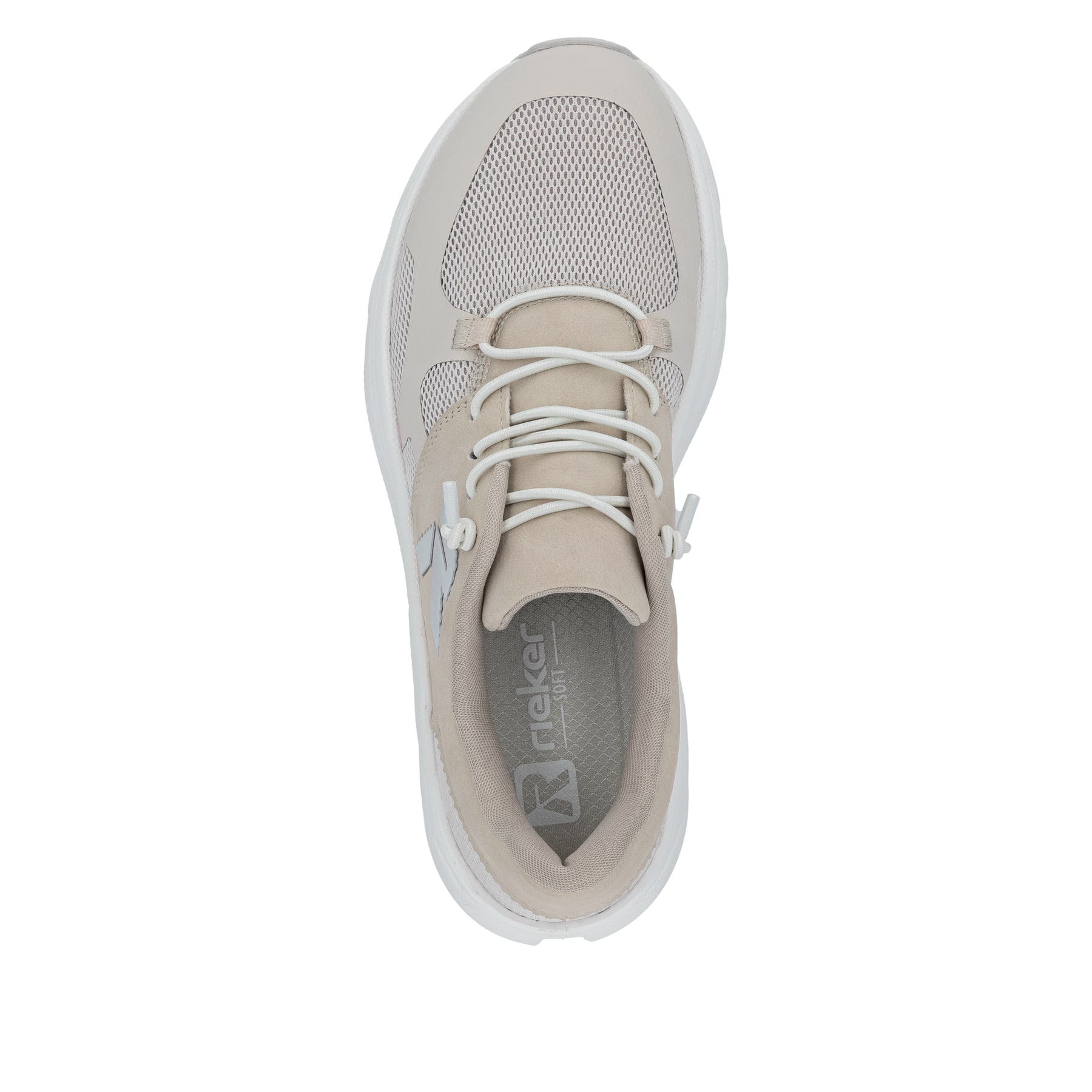 Beige Rieker Damen Sneaker Low W3500-60 mit Schnürung sowie ultraleichter Sohle. Schuh von oben.