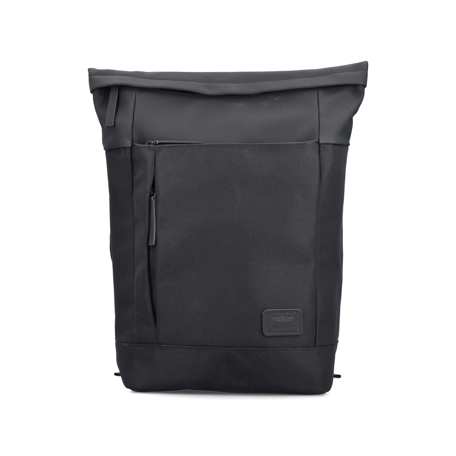 Sac à dos Rieker H5101-02 noir avec fermeture éclair, compartiment rembourré pour ordinateur portable et bretelles ajustable. Devant.