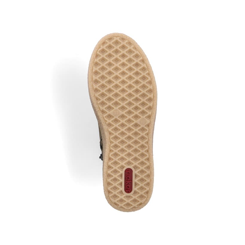 Schilfgrüne Rieker Damen Schnürstiefel Y0033-54 mit einem Reißverschluss. Schuh Laufsohle.