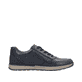 Baskets basses Rieker bleues pour homme B2112-14 en cuir lisse. Chaussure vue de l'arrière.
