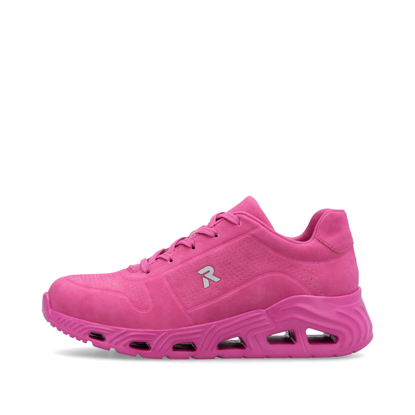 Rosane vegane Rieker Damen Sneaker Low N5202-31 mit einer Schnürung. Schuh Außenseite.