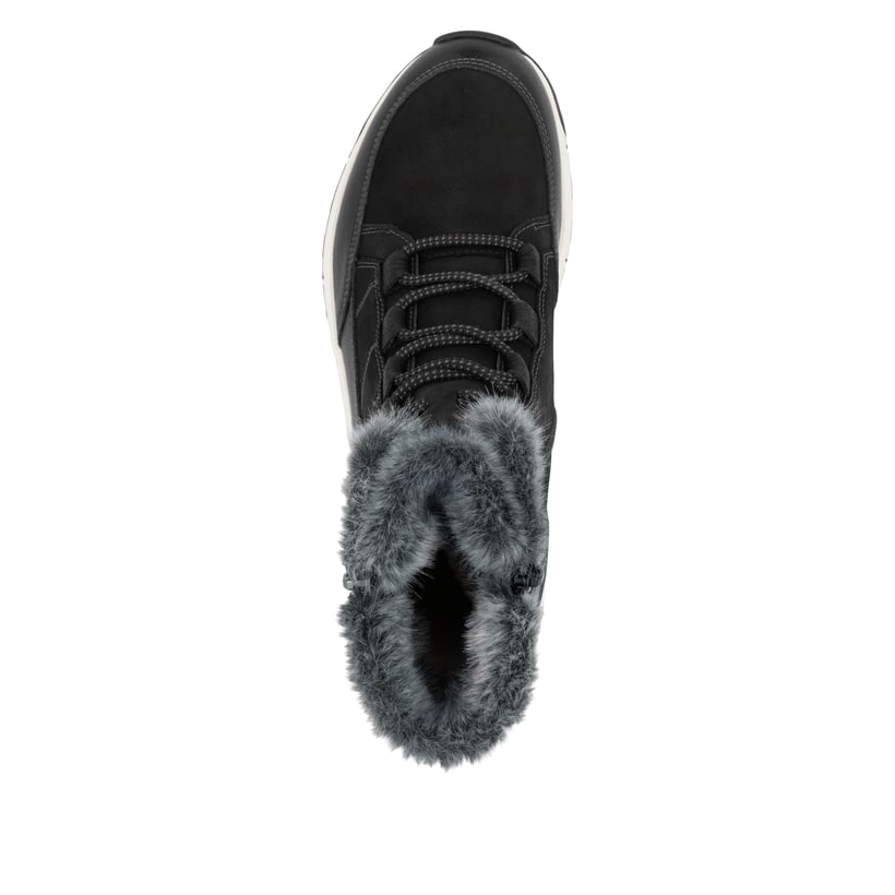 Schwarze Rieker Damen Schnürstiefel W0071-00 mit wasserabweisender TEX-Membran. Schuh von oben.