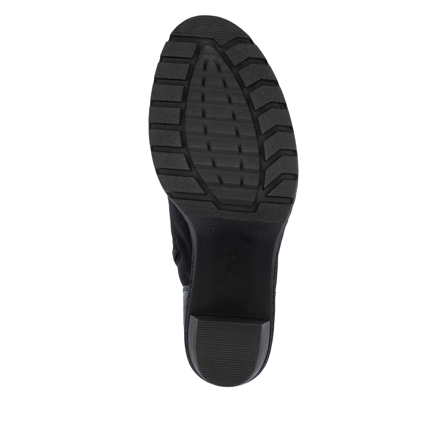 Schwarze Rieker Damen Stiefeletten Y2576-00 mit einem Reißverschluss. Schuh Laufsohle.