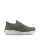 Grüne Rieker Damen Slipper M5072-52 mit Gummizug sowie einer ultraleichten Sohle. Schuh Innenseite.