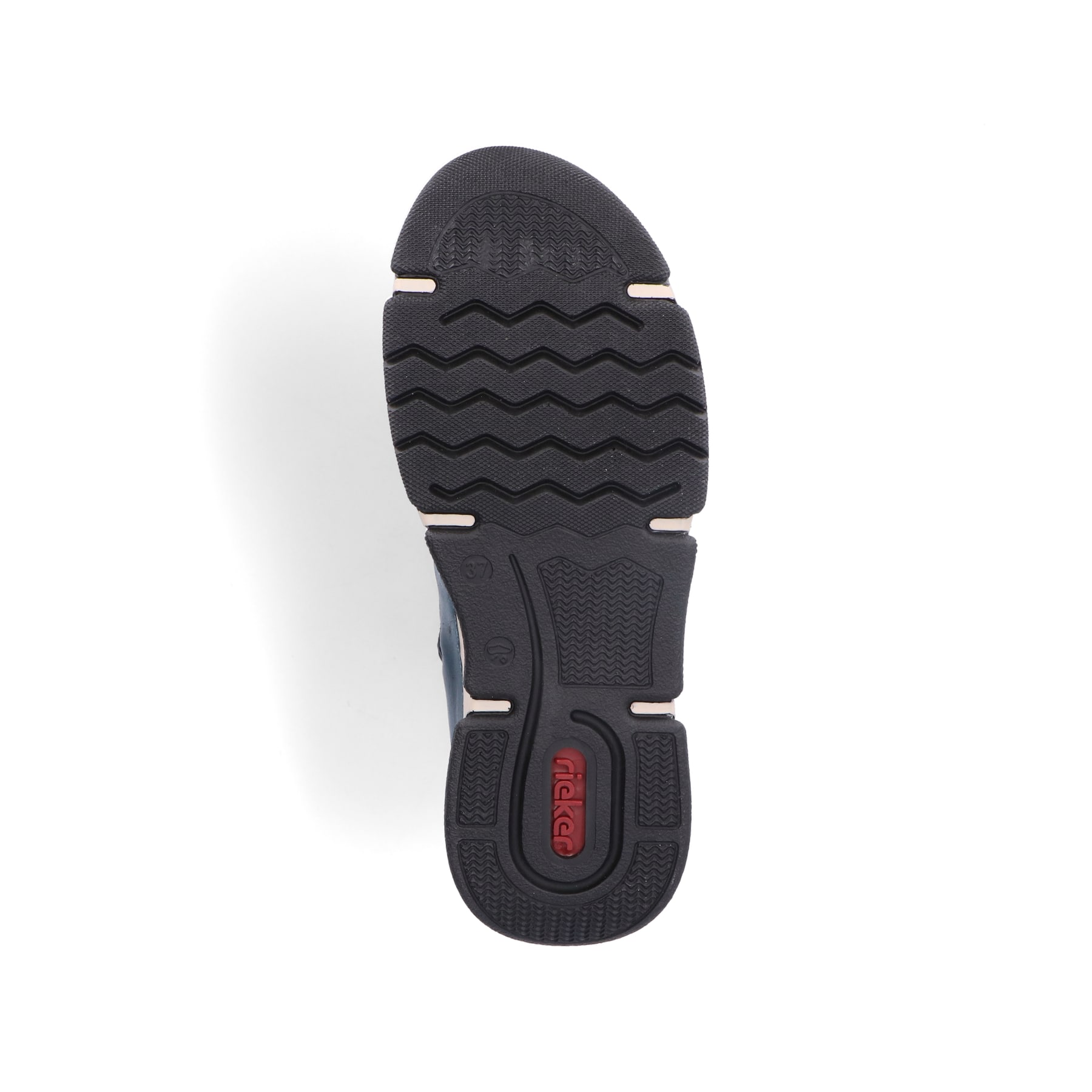 Cyanblaue Rieker Damen Schnürstiefel 45943-12 mit einer schockabsorbierenden Sohle. Schuh Laufsohle