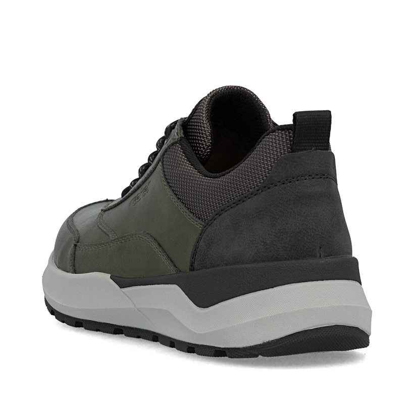 Grüne Rieker Herren Sneaker Low 06000-54 mit Reißverschluss sowie Extraweite H. Schuh von hinten.