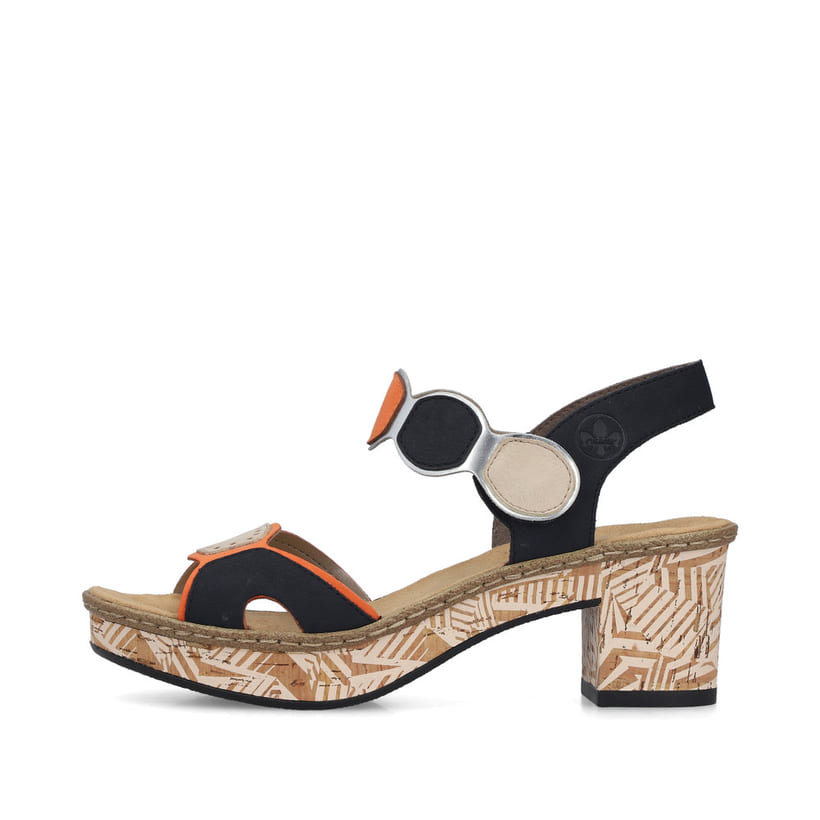 Sandalettes à lanières Rieker multicolores pour femme 63876-90. Côté extérieur de la chaussure.