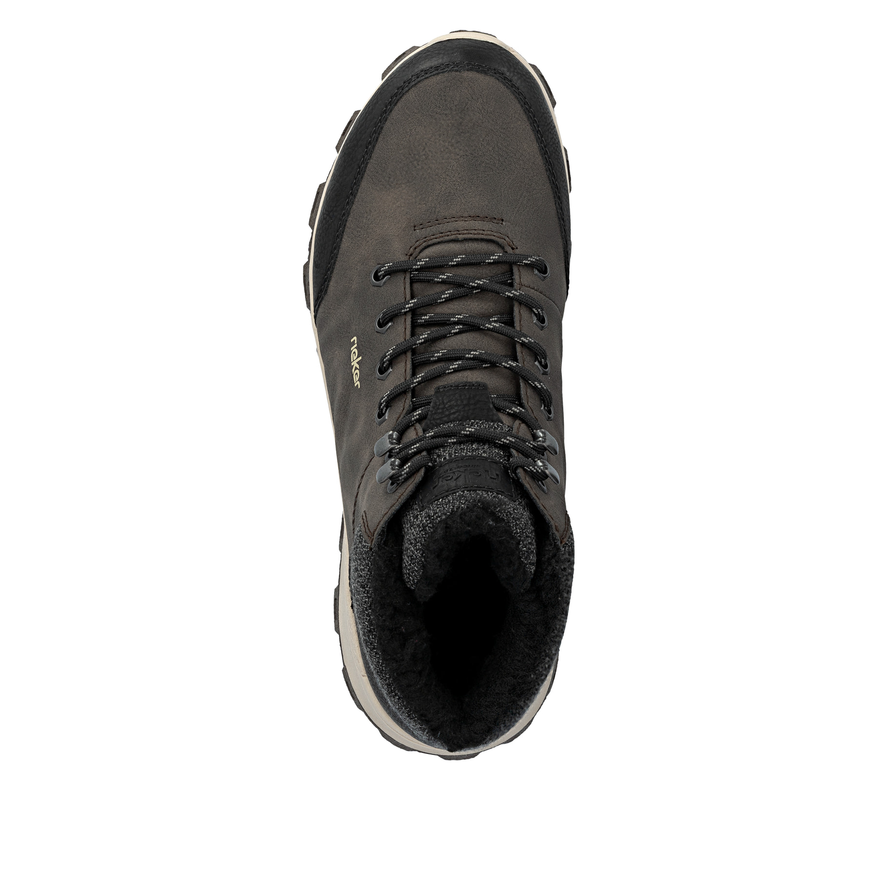 Kaffeebraune Rieker Herren Schnürstiefel 35534-25 mit einer leichten Profilsohle. Schuh von oben