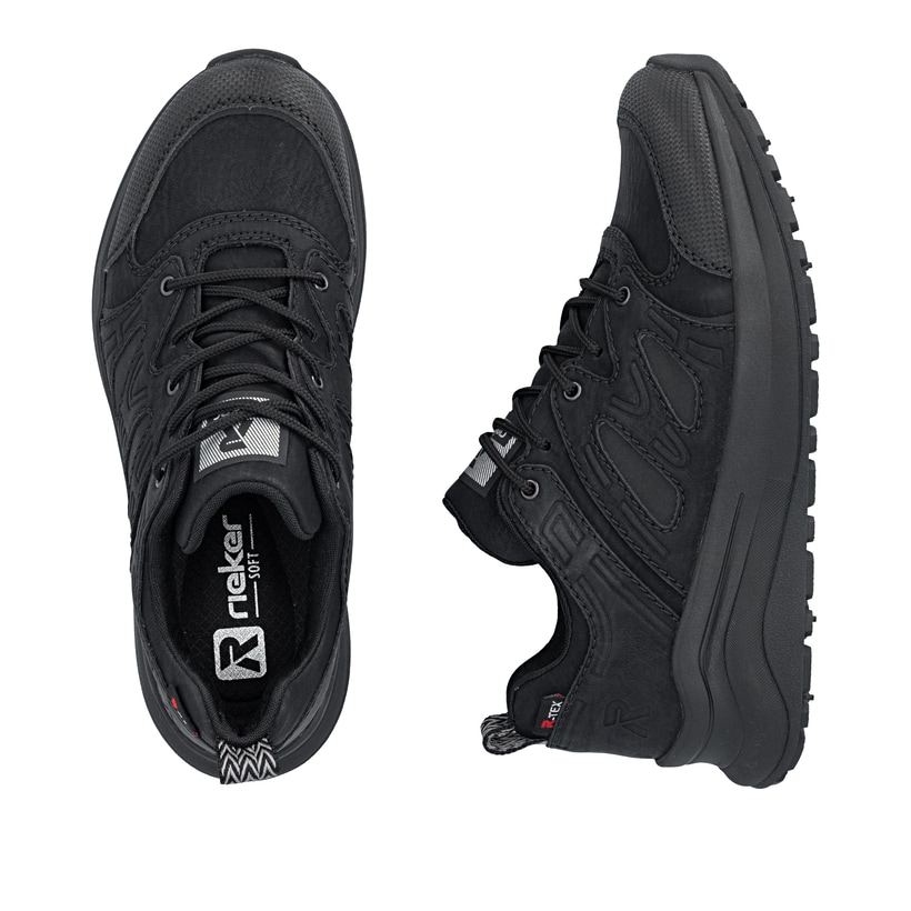 Schwarze Rieker Damen Sneaker Low Z0900-00 mit wasserabweisender TEX-Membran. Schuh von oben, liegend.