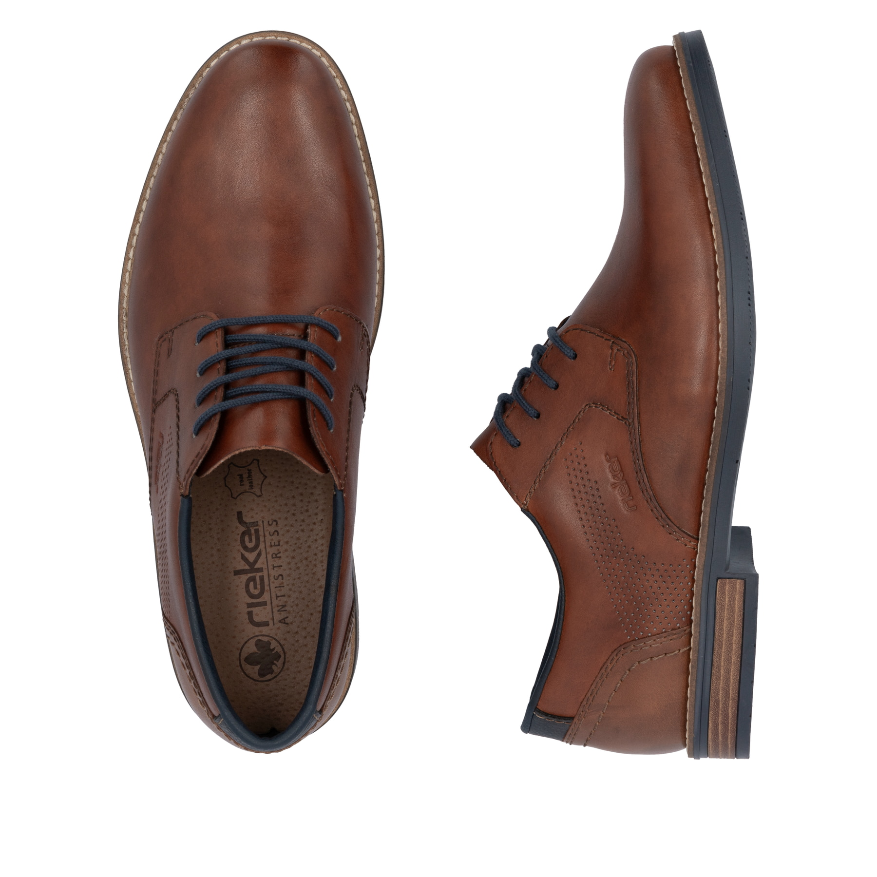 Braune Rieker Herren Schnürschuhe 13516-22 mit der Komfortweite G 1/2. Schuh von oben, liegend.