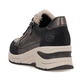 Beige Rieker Damen Sneaker Low N9301-90 mit Bronze-Finish sowie Reißverschluss. Schuh von hinten.
