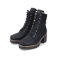 
Tiefschwarze Rieker Damen Schnürstiefel Y8610-00 mit einer Profilsohle mit Blockabsatz. Schuhpaar schräg.