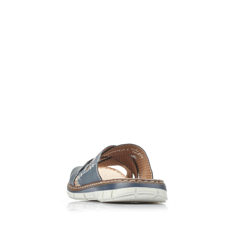 Blaue Rieker Herren Pantoletten 25199-14 mit der Komfortweite G 1/2. Schuh von hinten.