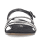 Schwarze vegane Rieker Damen Riemchensandalen 65262-00 mit einer Schnalle. Schuh von vorne.