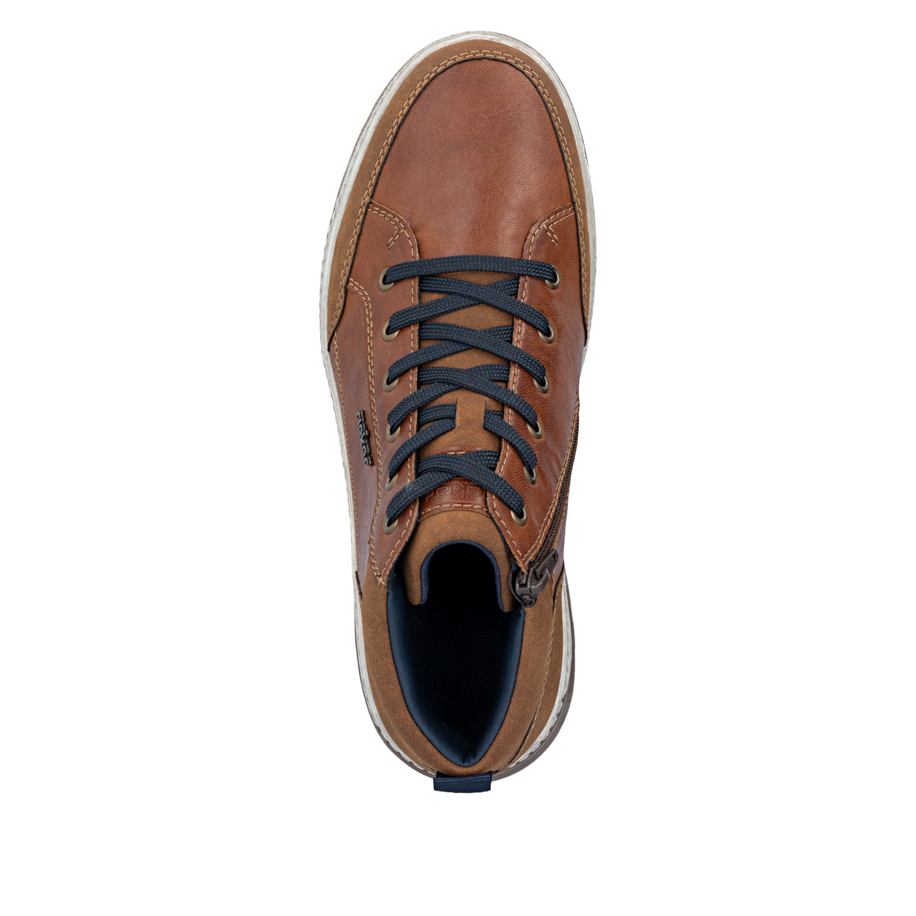 Braune Rieker Herren Sneaker High 37006-25 mit Reißverschluss sowie Extraweite H. Schuh von oben.