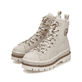 Hellbeige Rieker Damen Schnürstiefel Y6220-60 mit einem Reißverschluss. Schuhpaar seitlich schräg.