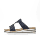 Marineblaue Rieker Damen Pantoletten V0620-14 mit einem Klettverschluss. Schuh Außenseite.