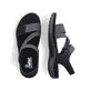 Schwarze vegane Rieker Damen Trekkingsandalen 64870-00 mit einem Klettverschluss. Schuh von oben, liegend.