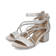 Silberne Rieker Riemchensandaletten 64654-40 mit Strasssteinen. Schuhpaar seitlich schräg.