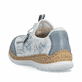 Mehrfarbige Rieker Damen Slipper N42K6-90 mit Deko-Reißverschluss sowie Gummizug. Schuh von hinten.