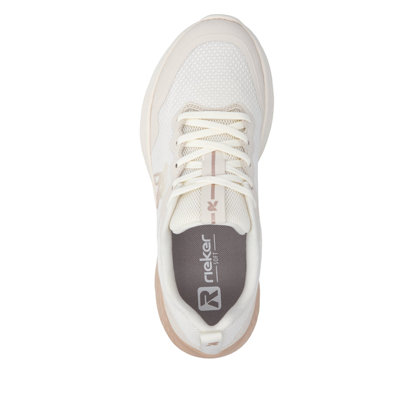 Weisse Rieker Sport Damen Sneaker Low W4400-80. Schuh von oben.