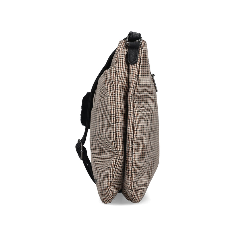 Sac bandoulière Rieker H1005-90 en beige avec fermeture éclair et pendentif en forme de cÅ“ur. Côté gauche.