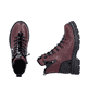Weinrote Rieker Damen Biker Boots Z9152-35 mit Deko-Reißverschluss. Schuh von oben, liegend.