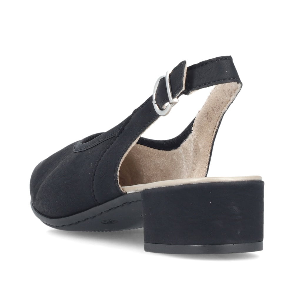 Escarpins Ã  bride Rieker noirs pour femme 47060-00 avec boucle. Chaussure vue de l'arrière.