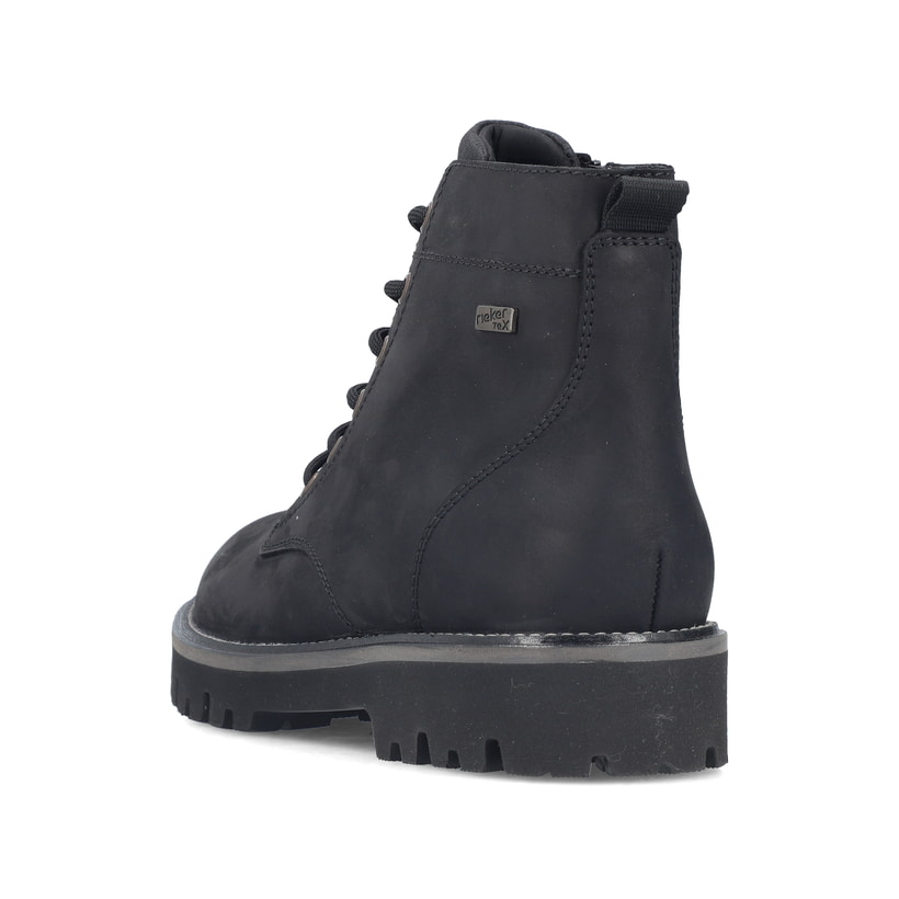 Schwarze Rieker Herren Schnürstiefel 30424-00 aus Rauleder. Schuh von hinten.