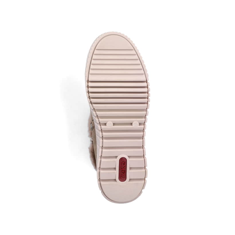 Beige Rieker Damen Kurzstiefel Y6152-20 mit weichem Kragen sowie Reißverschluss. Schuh Laufsohle.