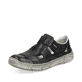 Graue Rieker Herren Slipper 04050-40 mit Klettverschluss sowie Extraweite H. Schuh seitlich schräg.
