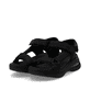 Schwarze vegane Rieker Damen Trekkingsandalen W3151-00 mit einem Klettverschluss. Schuhpaar seitlich schräg.
