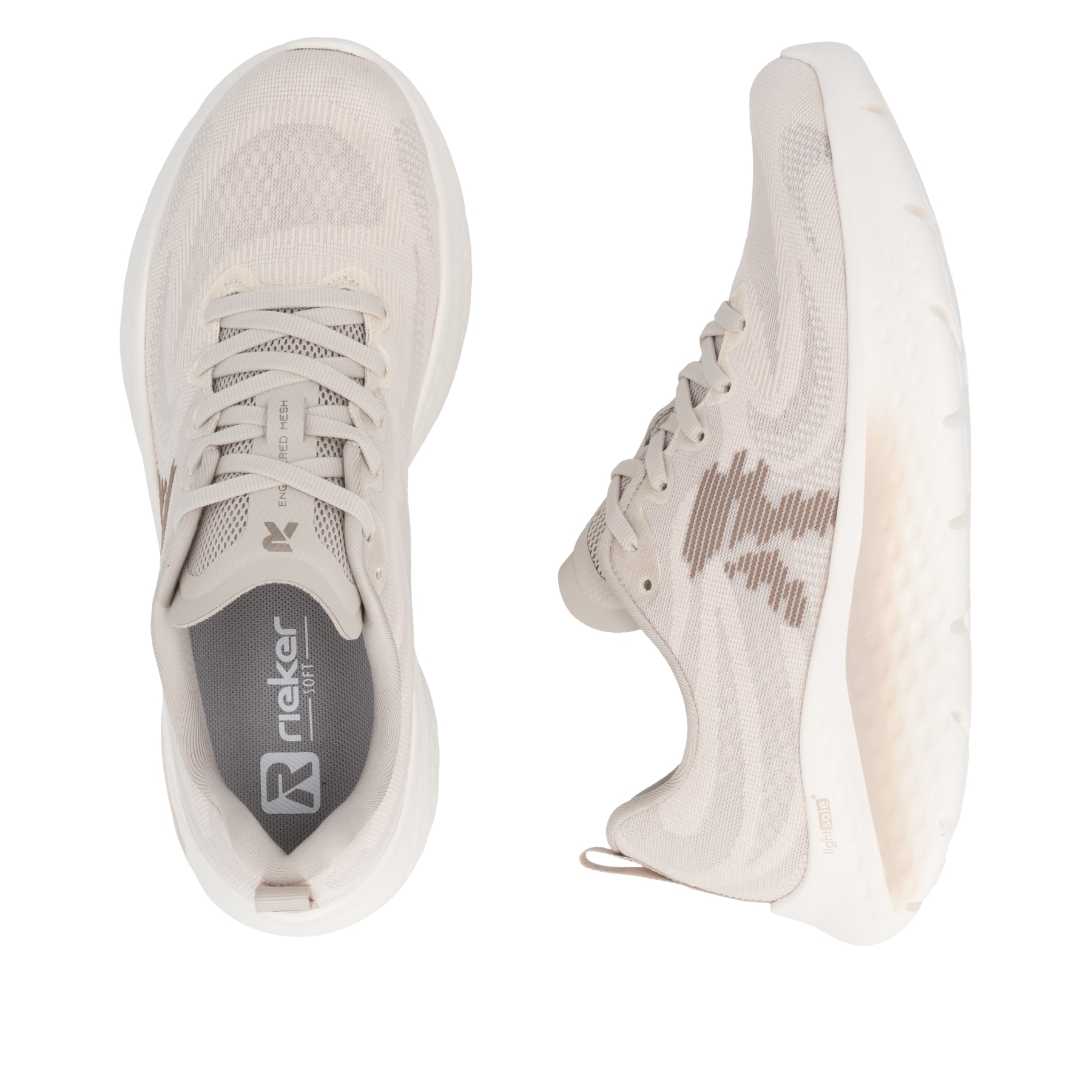 Beige Rieker Sport Damen Sneaker Low W4401-60. Schuh von oben, liegend.