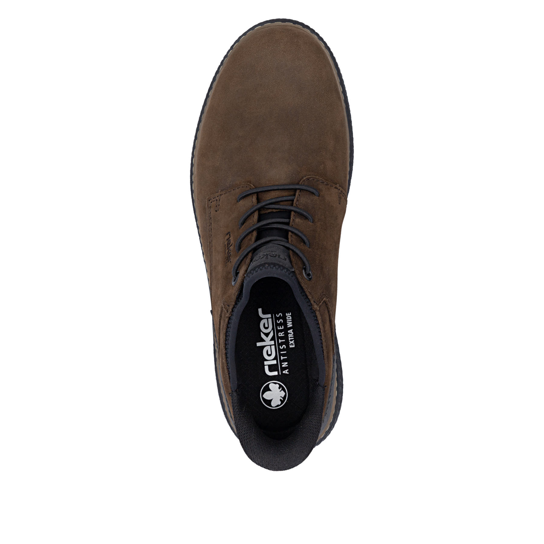 Dunkelbraun-schwarze Rieker Herren Slipper B3357-26 aus Rauleder. Schuh von oben.