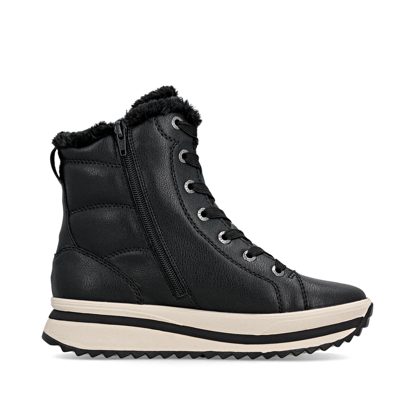 Schwarze Rieker Damen Schnürstiefel W3872-00 aus Glattleder. Schuh Innenseite.