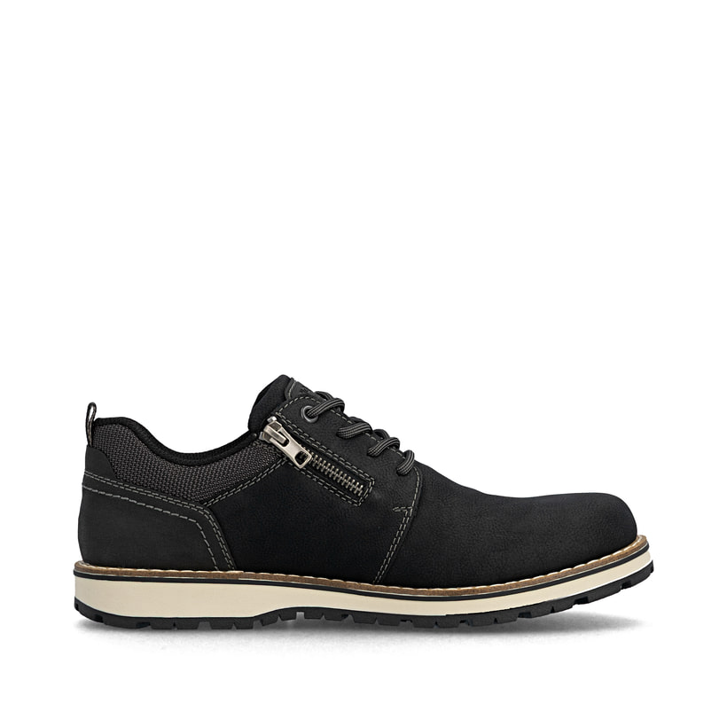Schwarze Rieker Herren Schnürschuhe 38406-00 mit wasserabweisender TEX-Membran. Schuh von hinten.