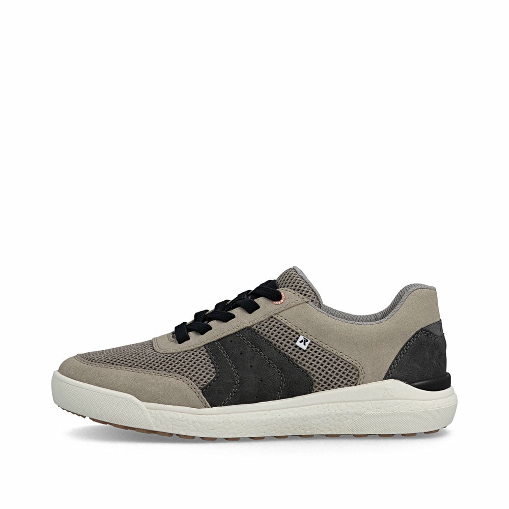 Beige Rieker Herren Sneaker Low U1150-64 mit Schnürung sowie der Komfortweite G. Schuh Außenseite.