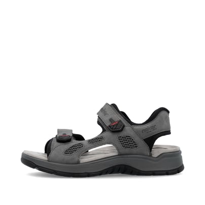 Graue Rieker Herren Trekkingsandalen 26955-42 mit einem Klettverschluss. Schuh Außenseite.