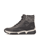 Dunkelbraun-beige Rieker Damen Schnürstiefel 45956-25 mit Strick-Kragen. Schuh Außenseite.