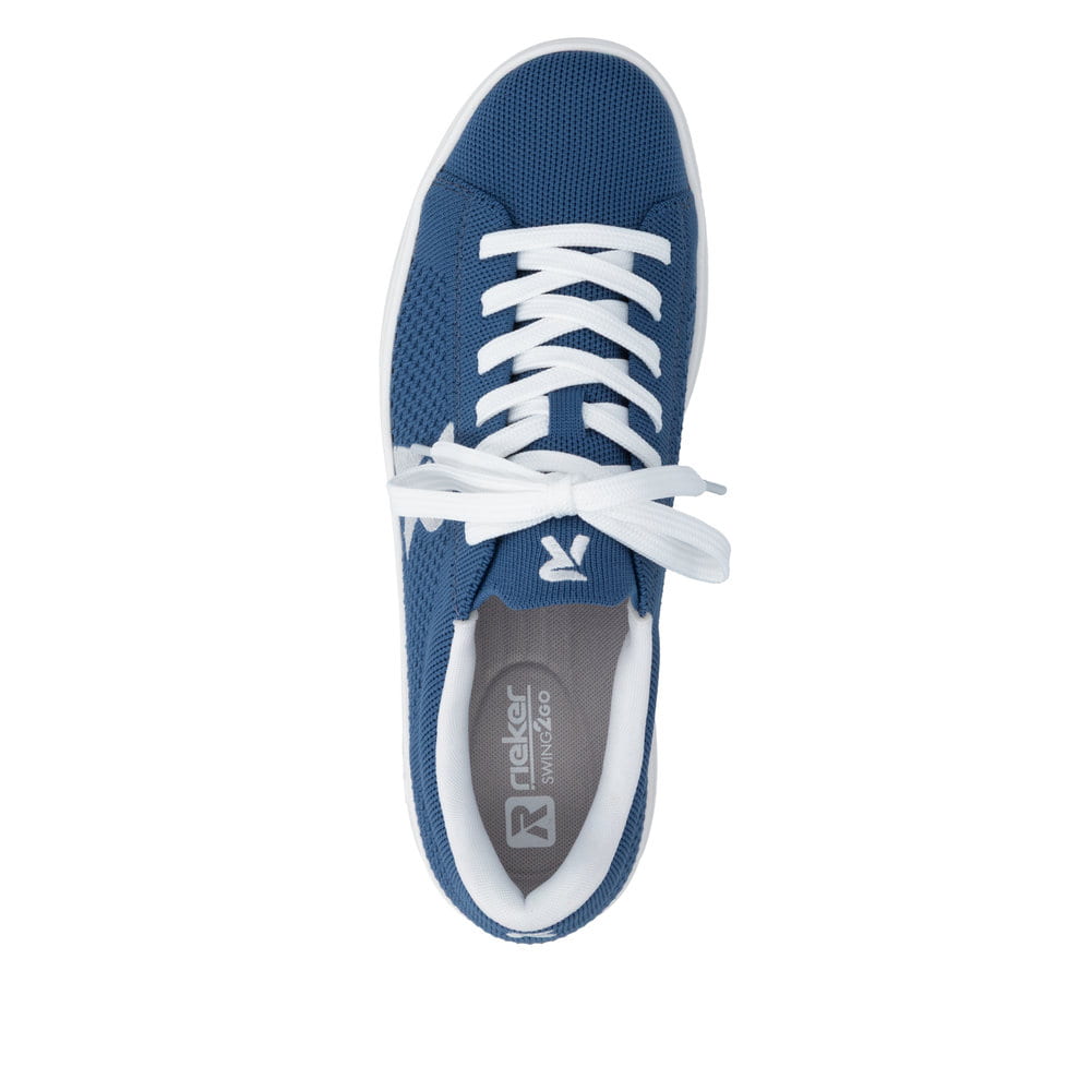 Blaue waschbare Rieker Herren Sneaker Low U1904-14 mit einer Schnürung. Schuh von oben.