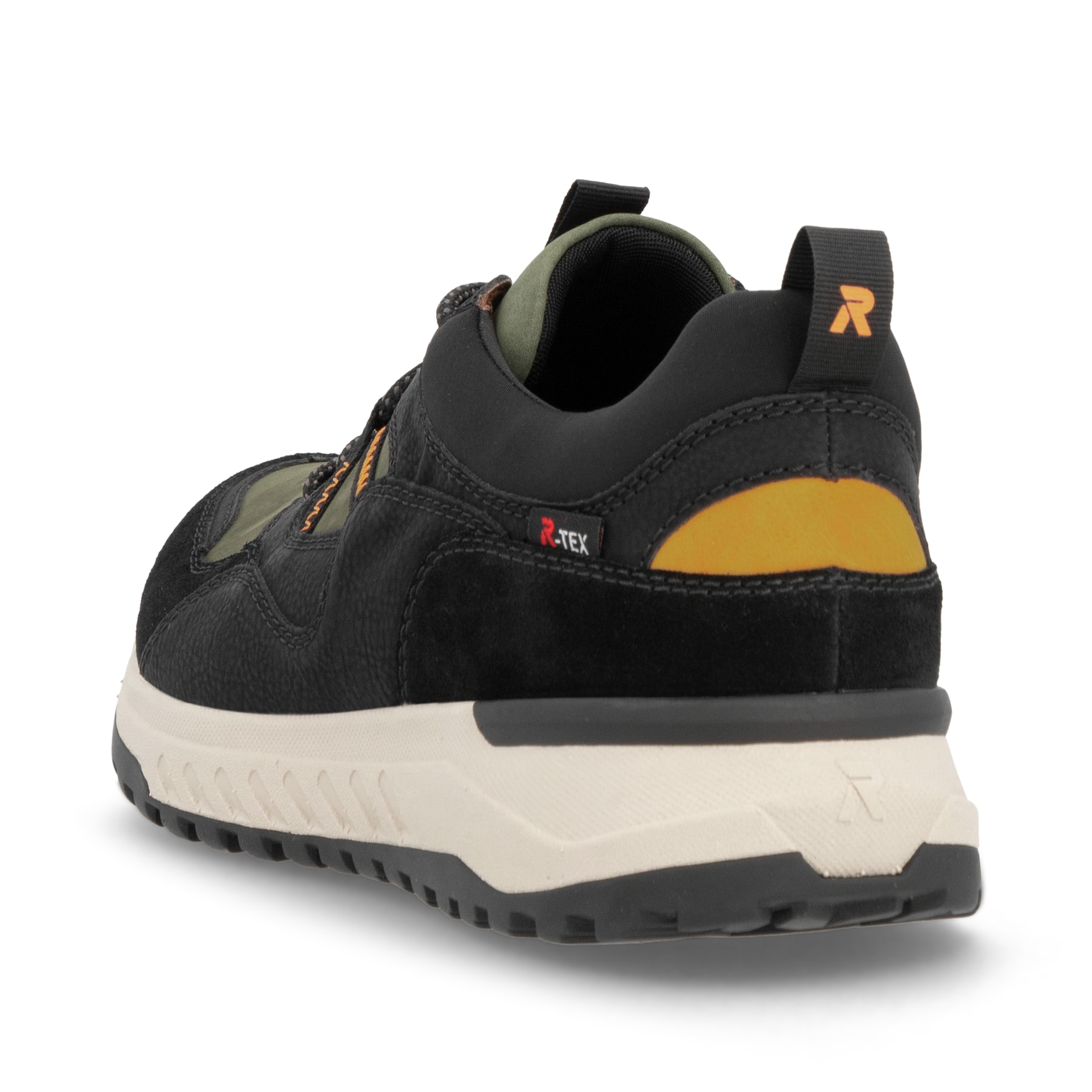 Schwarze Rieker Herren Sneaker Low U0101-00 mit einer super leichten Sohle. Schuh Außenseite gespiegelt.