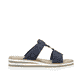 Marineblaue Rieker Damen Pantoletten V0620-14 mit einem Klettverschluss. Schuh Innenseite.